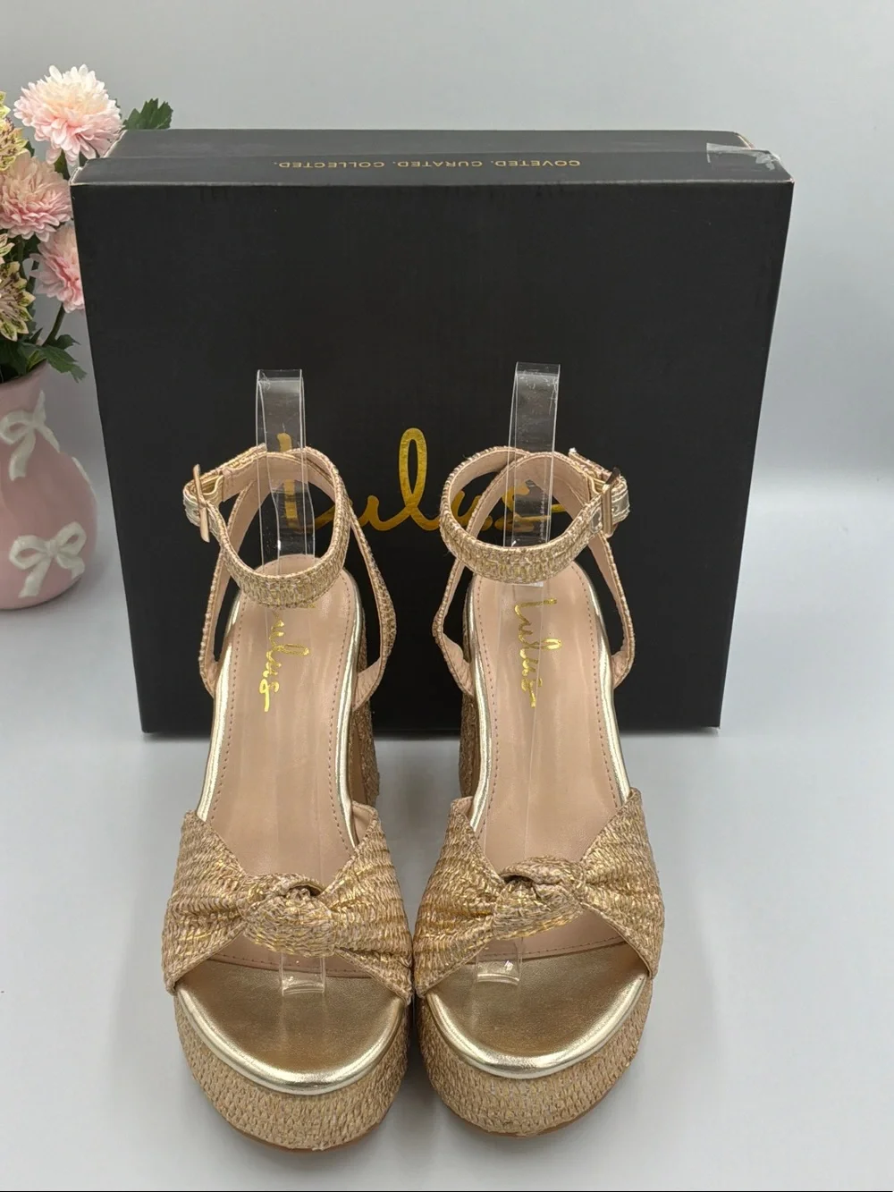 Lulu's Gold Braided Platform Sandals with Ankle Buckle